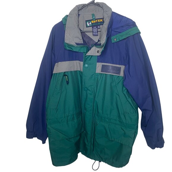 Eddie Bauer EBTEK Gore-Tex Hooded Jacket Mens M Green Blue Zip Liner Hiking Rain - Picture 1 of 15